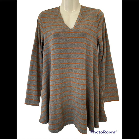 Matilda Jane Windsong Gray and Orange Stripe Tunic Top Sz M - Picture 2 of 8